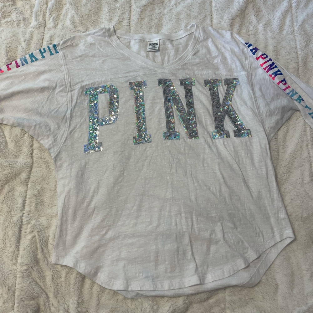 White & Glitter PINK shirt
